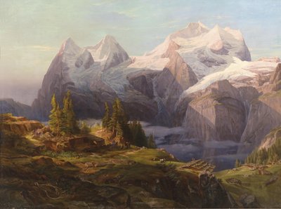 View of the Bernese Oberland with Mönch, Eiger and Jungfrau, with Figurative Staffage in the Foreground by Anton Hansch